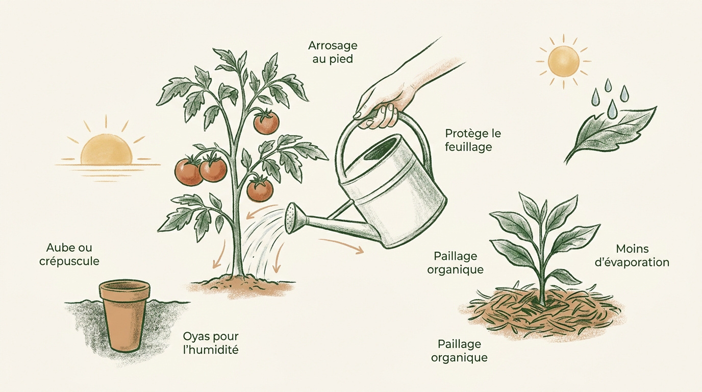 Techniques d'irrigation ciblée et paillage organique au potager