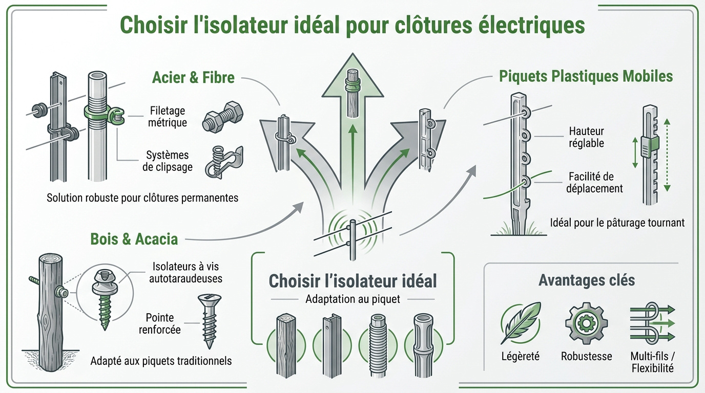 Installation d'un isolateur à vis sur un piquet en bois pour clôture électrique